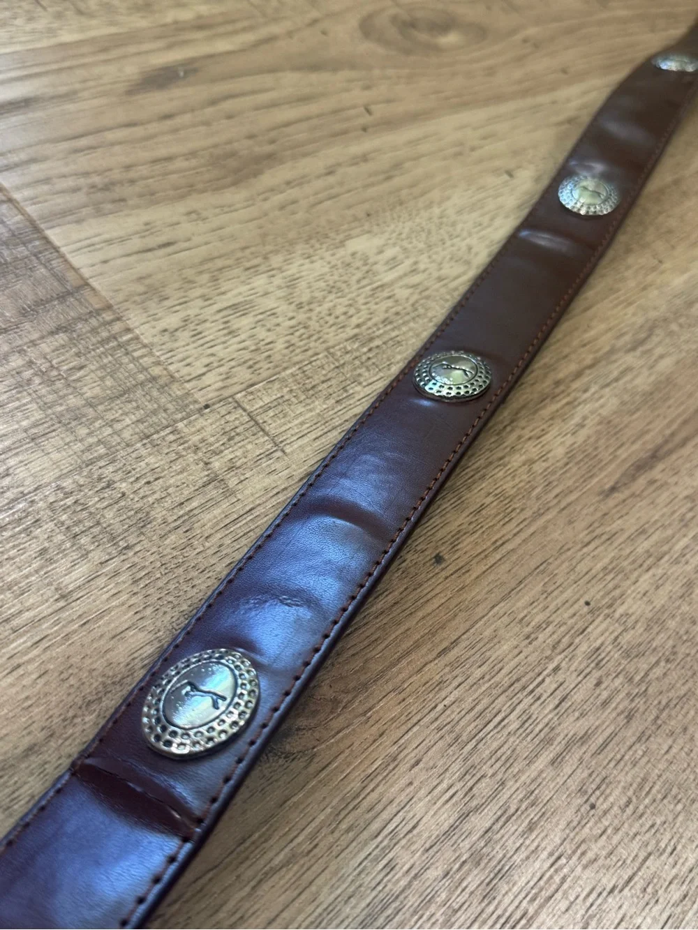 Men's Leather Golf Belt Brown/Silver, Size 34